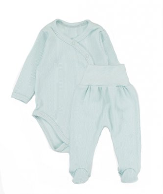 Zavinovací body dl. rukáv + polodupačky s žebrovaným vzorem, 2D sada MBaby, mátové; 56 (1-2m)