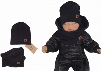 Z&Z Dvouvrstvá žebrovaná čepička + nákrčník, černá; 56/62 (0-3m)