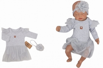 Sukničkobody dl. rukáv s týlovou sukní + čelenka, 2D, bavlna, Z&Z, šedá; 56 (1-2m)