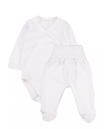 Zavinovací body dl. rukáv + polodupačky s žebrovaným vzorem, 2D sada MBaby, bílé, vel. 68; 68 (3-6m)