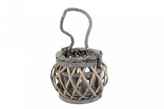 Lucerna skleněná s proutím 13cm  LAMPION šedá