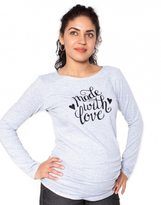 Be MaaMaa Těhotenské triko dlouhý rukáv Made with Love - šedé - XL; XL (42)