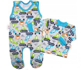 Baby Nellys  2-dílná sada, bavlněné dupačky s košilkou Bagr, šedá; 56 (1-2m)