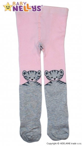 Bavlněné punčocháče Baby Nellys ®  - KOČIČKA sv.růžová/sv. šedá, vel. 92/98; 92/98 (18-36m)
