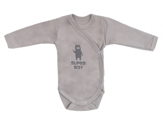 Mamatti Kojenecké body dlouhý rukáv, zapínání bokem, Bear - šedá; 50 (0-1m)