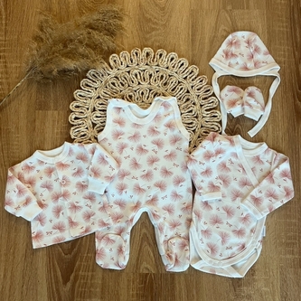 Novorozenecká sada do porodnice, Mamatti, smetanová/růžová - Pampeliška, vel. 62; 62 (2-3m)