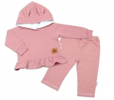 BABY NELLYS Dětská tepláková souprava s kapucí a oušky, pudrově růžová,starorůžová, vel.98