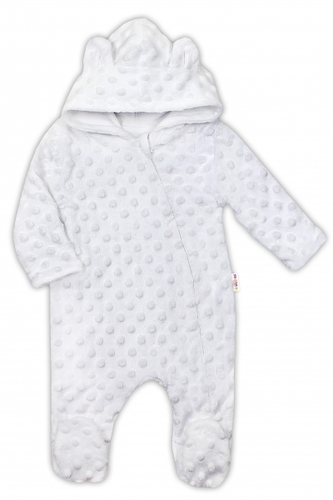 Baby Nellys Kombinézka/overálek MINKY s kapucí a oušky - bílá, vel. 80; 80 (9-12m)