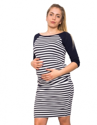 Be MaaMaa Těhotenská šaty Mela - proužkované, 3/4 rukáv, vel. L; L (40)