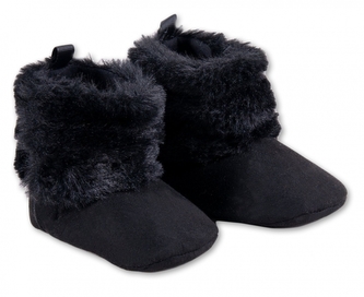 Zimní kojenecké capačky/botičky s kožíškem YO ! - černé, vel. 0/6 m; 56-68 (0-6 m)