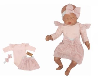 Z&Z 3-dílná soupravička body, tylová suknička a čelenka, růžová, vel. 68; 68 (3-6m)