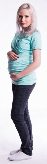 Be MaaMaa Těhotenské a kojící triko s kapucí, kr. rukáv - máta; L/XL