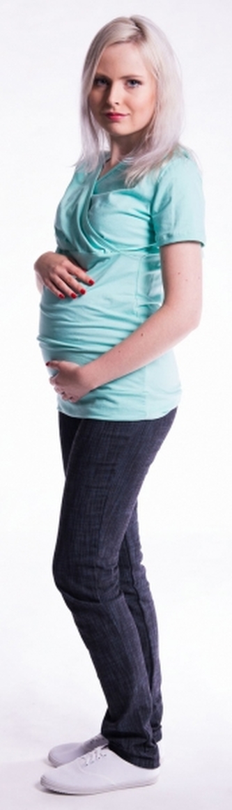 Be MaaMaa Těhotenské a kojící triko s kapucí, kr. rukáv - máta; L/XL