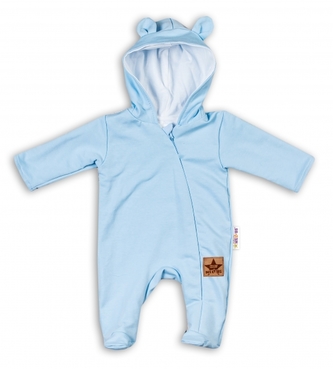 Baby Nellys Kojenecký teplákový overal s kapucí Teddy - sv. modrý, vel. 86; 86 (12-18m)