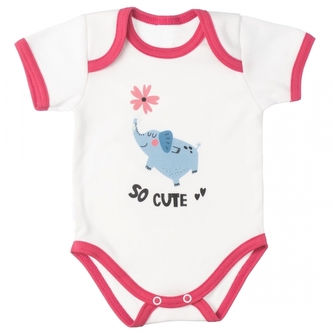 MBaby Bavlněné body s krátkým rukávem, Slůně So Cute, bílo/červené, vel. 80; 80 (9-12m)