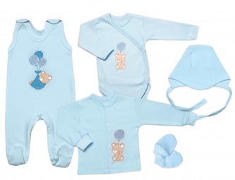 Novorozenecká sada do porodnice Mamatti, Medvídek a balón, modrá, vel. 56