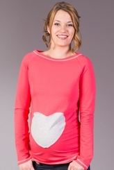 Be MaaMaa Těhotenské triko/halenka SRDCE dl. rukáv - koral, XL/XXXL; XL/XXXL