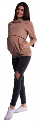 Be MaaMaa Těhotenské a kojící teplákové triko - béžové, vel. XL; XL (42)