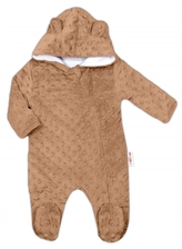Baby Nellys Kombinézka/overálek MINKY s kapucí a oušky - karamel, hnědá, Vel. 74; 74 (6-9m)