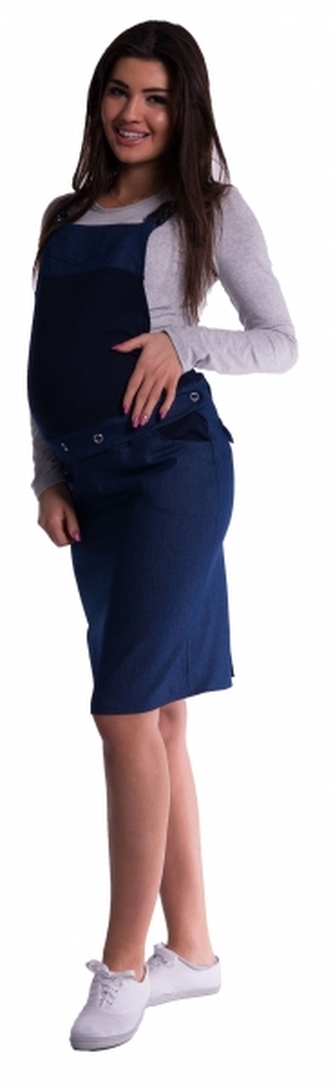 Be MaaMaa Těhotenské šaty/sukně s láclem - tm. modré - M; M (38)