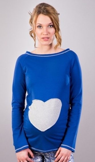 Be MaaMaa Těhotenské triko/halenka SRDCE dl. rukáv - tm.modrá, XL/XXXL; XL/XXXL