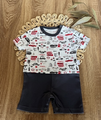 Body s nohavičkami Mamatti, Dream Car - bílá s potiskem/granát; 62 (2-3m)