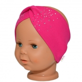 Baby Nellys Hand Made Bavlněná čelenka - dvouvrstvá, tm. růžová s kamínky, 104/116
