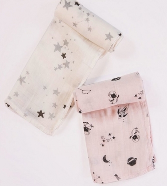 Minene Sada látkových plenek bambus/mušelín - bílá, růžová Minene Sada látkových plenek bambus/mušelín - bílá, růžová