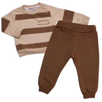 Tepláková souprava 2D, bavlna, proužek - hnědá; 68/74 (6-9m)