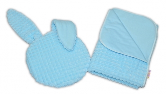 Baby Nellys 2-dílná sada do kočárku s minky s oušky, Zajíček - modrá Baby Nellys 2-dílná sada do kočárku s minky s oušky, Zajíček - modrá