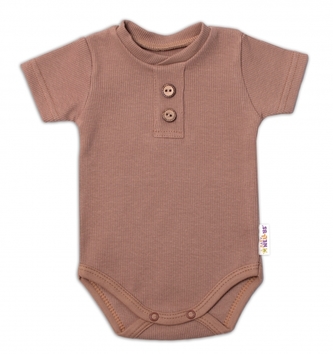 Baby Nellys Kojenecké žebrované body s knoflíčky kr. rukáv, Boy - hnědé