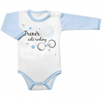 Body dlouhý rukáv s vtipným textem Baby Nellys, Trenér celé rodiny; 56 (1-2m)