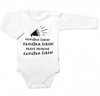 Body dlouhý rukáv Zkouška sirén, Baby Nellys, bílé, vel. 80; 80 (9-12m)