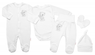 Soupravička do porodnice pro miminko, 5D, Little Teddy, bílá, vel. 56; 56 (1-2m)