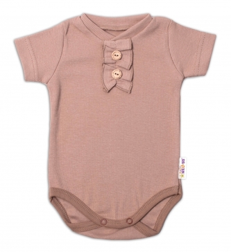 Baby Nellys Kojenecké žebrované body s knoflíčky kr. rukáv, Girl - hnědé, vel. 80; 80 (9-12m)