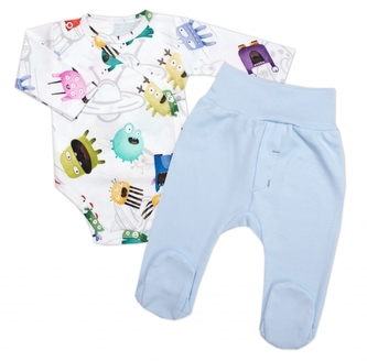 Kojenecké body zap. bokem + polodupačky UFO, 2D sada, Mrofi, bílá/modrá; 56 (1-2m)