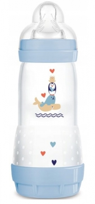 Antikoliková lahvička MAM Perfect Start,  Zvířátka, 320 ml, modrá