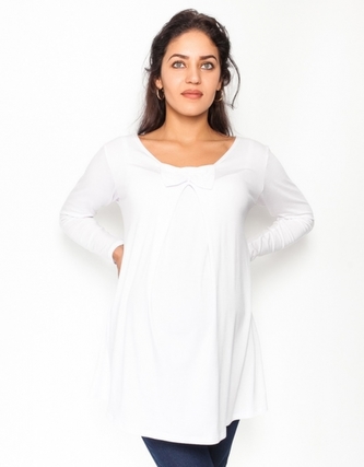 Be MaaMaa Volná těhotenská halenka/tunika dlouhý rukáv Aria - bílá, vel. M