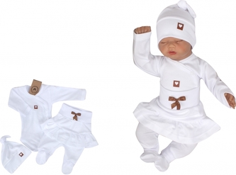 Z&Z 3-dílná soupravička body, polodupačky s volánkem a čepička Mašlička - bílá, vel. 68; 68 (3-6m)