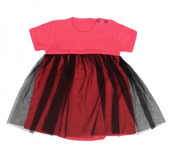 Mamatti Sukničkobody s tylem, kr. rukáv, Myška - tm. růžová, černá; 62 (2-3m)