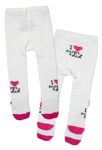 Baby Nellys Bavlněné punčocháče I love mom & dad - růžové; 62-74 (3-9m)