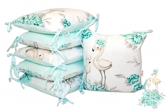 Polštářkový mantinel, bavlna Baby Nellys Plameňák - mátový