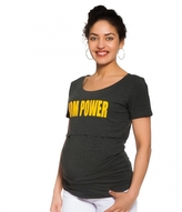 Be MaaMaa Těhotenské/kojicí triko Mom power - grafitové, vel. S;  S (36)