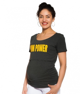 Be MaaMaa Těhotenské/kojicí triko Mom power - grafitové, vel. S;  S (36)