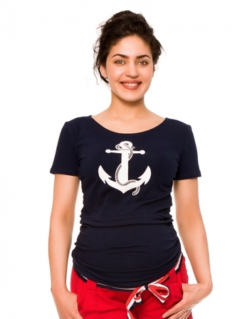 Be MaaMaa Těhotenské triko Kotva - granát, vel. XL; XL (42)