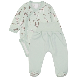 Zavinovací kojenecké body + polodupačky, bavlna, 2D sada, MBaby, Žirafy - máta