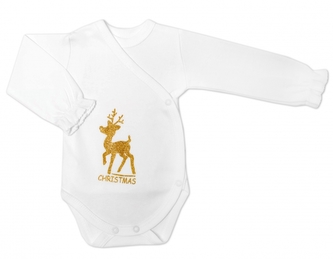 Mamatti Kojenecké body dlouhý rukáv, zapínání bokem, Vánoce, bílá/zlatá, vel. 62; 62 (2-3m)