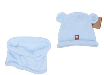 Z&Z Pletená čepice s oušky + komínek, světle modrá, vel. 6 - 12 měsíců; 68-80 (6-12m)