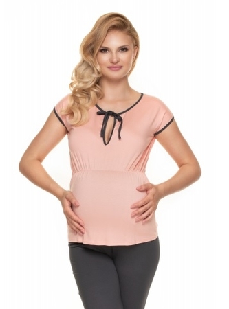 Be MaaMaa Těhotenské, kojící pyžamo s kr. rukávem - pudrová/šedá, vel. L/XL; L/XL