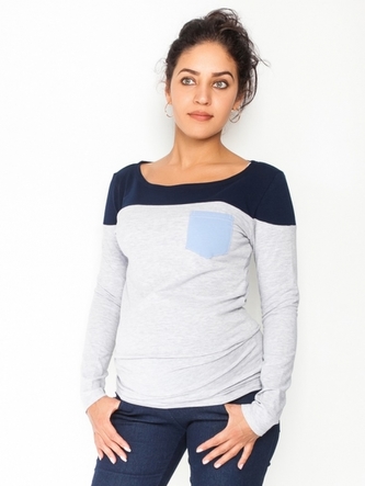 Be MaaMaa Těhotenské triko/halenka dlouhý rukáv Anna, vel. M - šedý melír; M (38)
